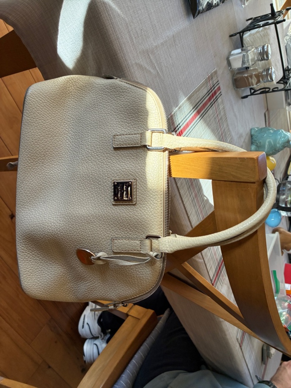 Dooney & Bourne Cream Pebbled Grain Zip Leather Satchel Bag - Women